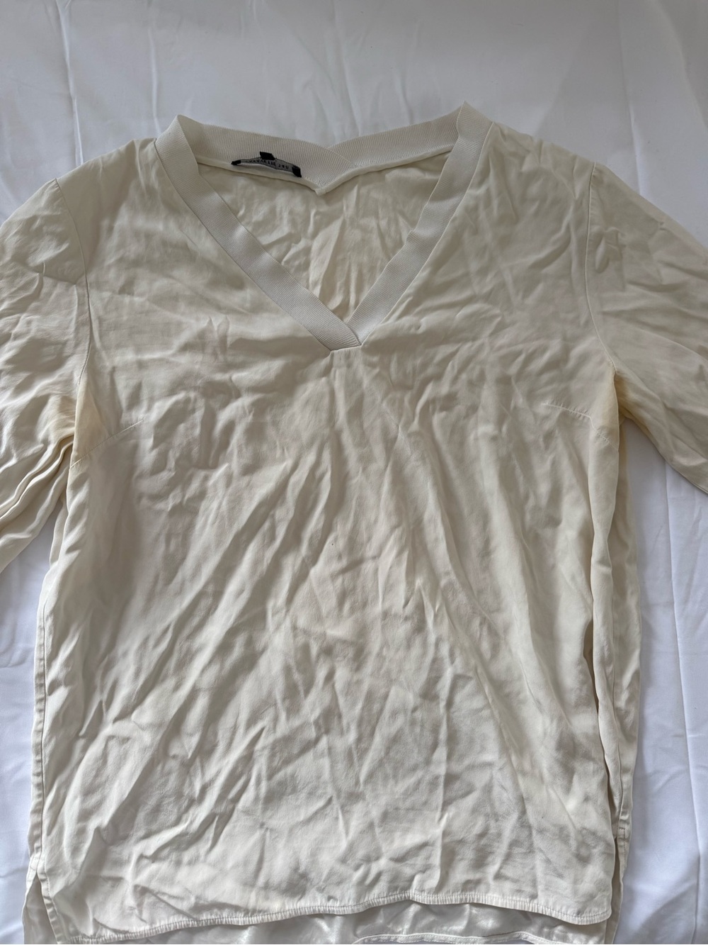 Lafayette 148 New York Ivory Silk V-Neck Blouse LongSleeve Size Large